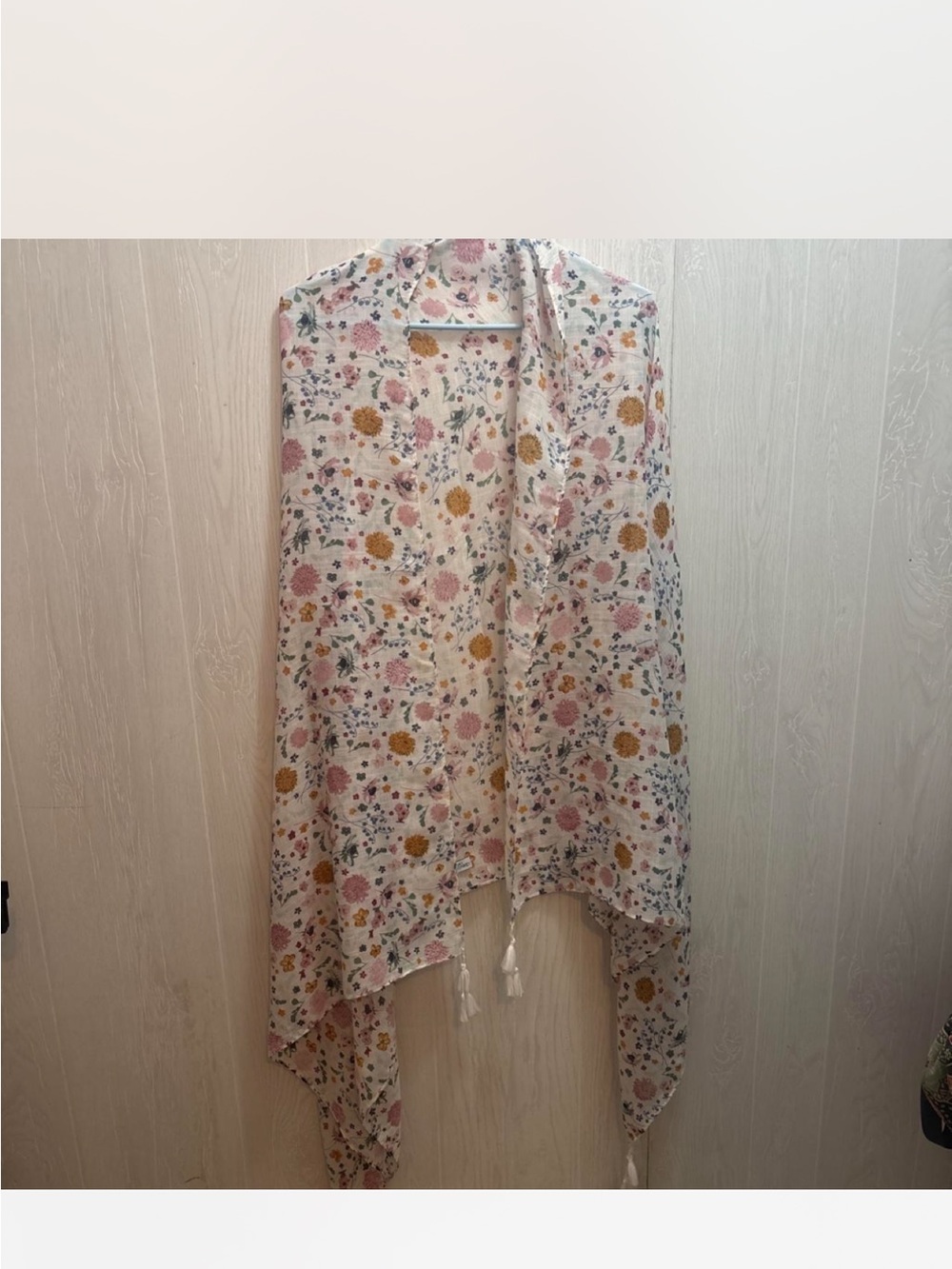 Floral Lightweight Scarf Wrap in White with Pink & Gold Accents